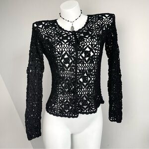 Black Rose Crochet Button Cardigan